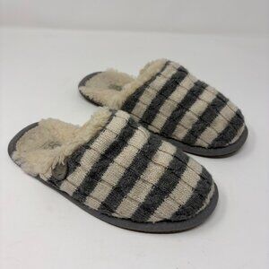UGG Striped Knit Sweater Slipper • Women’s Size 6 • Gray/Ivory Sheepskin Insole